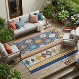 8' X 10' Navy Blue And Ivory Southwestern Washable Indoor Outdoor Area Rug