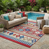 5' X 8' Red And Ivory Southwestern Washable Indoor Outdoor Area Rug