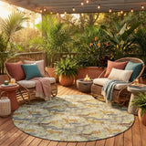 8' Green And Beige Round Horse Washable Indoor Outdoor Area Rug