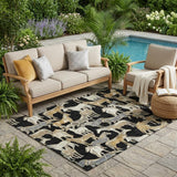 5' X 8' Black And Beige Horse Washable Indoor Outdoor Area Rug