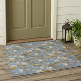 3' X 5' Denim Blue And Beige Horse Washable Indoor Outdoor Area Rug