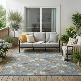 5' X 8' Denim Blue And Beige Horse Washable Indoor Outdoor Area Rug