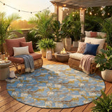 8' Denim Blue And Beige Round Horse Washable Indoor Outdoor Area Rug
