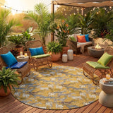 8' Gold And Beige Round Horse Washable Indoor Outdoor Area Rug