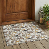 3' X 5' Ivory And Brown Horse Washable Indoor Outdoor Area Rug