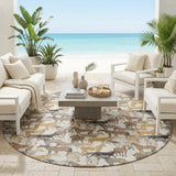 8' Ivory And Brown Round Horse Washable Indoor Outdoor Area Rug