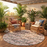 8' Pink And Gray Round Horse Washable Indoor Outdoor Area Rug