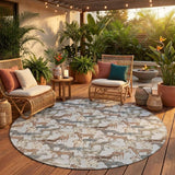 8' Silver And Gray Round Horse Washable Indoor Outdoor Area Rug