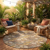 8' Taupe And Gray Round Horse Washable Indoor Outdoor Area Rug