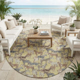 8' Wheat And Taupe Round Horse Washable Indoor Outdoor Area Rug