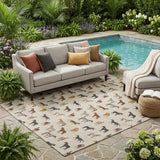 5' X 8' Beige And Brown Horse Washable Indoor Outdoor Area Rug