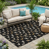 5' X 8' Black And Beige Horse Washable Indoor Outdoor Area Rug