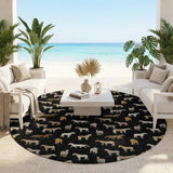 8' Black And Beige Round Horse Washable Indoor Outdoor Area Rug