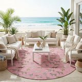 8' Blush And Beige Round Horse Washable Indoor Outdoor Area Rug