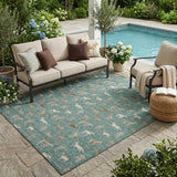 5' X 8' Green And Beige Horse Washable Indoor Outdoor Area Rug