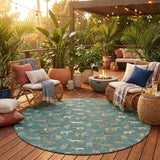 8' Green And Beige Round Horse Washable Indoor Outdoor Area Rug