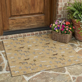 3' X 5' Gold And Beige Horse Washable Indoor Outdoor Area Rug