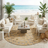 8' Gold And Beige Round Horse Washable Indoor Outdoor Area Rug
