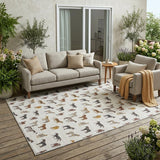 5' X 8' Ivory And Gold Horse Washable Indoor Outdoor Area Rug