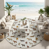 8' Ivory And Gold Round Horse Washable Indoor Outdoor Area Rug