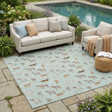 5' X 8' Mint Green And Beige Horse Washable Indoor Outdoor Area Rug