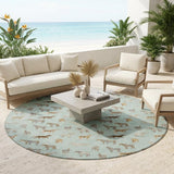 8' Mint Green And Beige Round Horse Washable Indoor Outdoor Area Rug