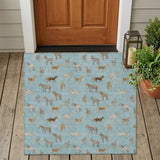 3' X 5' Sky Blue And Beige Horse Washable Indoor Outdoor Area Rug