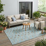 5' X 8' Sky Blue And Beige Horse Washable Indoor Outdoor Area Rug