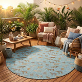 8' Sky Blue And Beige Round Horse Washable Indoor Outdoor Area Rug
