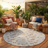 8' Silver And Beige Round Horse Washable Indoor Outdoor Area Rug