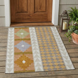 3' X 5' Beige And Orange Southwestern Washable Indoor Outdoor Area Rug