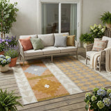 5' X 8' Beige And Orange Southwestern Washable Indoor Outdoor Area Rug