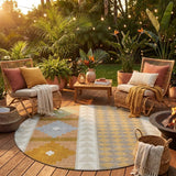 8' Beige And Orange Round Southwestern Washable Indoor Outdoor Area Rug