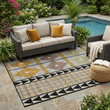 5' X 8' Black And Beige Southwestern Washable Indoor Outdoor Area Rug