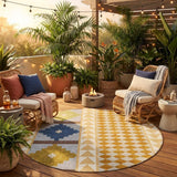 8' Copper And Ivory Round Southwestern Washable Indoor Outdoor Area Rug
