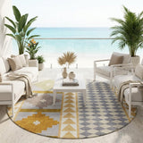 8' Gold And Copper Round Southwestern Washable Indoor Outdoor Area Rug