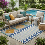 5' X 8' Navy Blue And Sky Blue Southwestern Washable Indoor Outdoor Area Rug