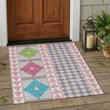 3' X 5' Pink And Ivory Southwestern Washable Indoor Outdoor Area Rug