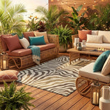 8' Brown And Beige Round Zebra Print Washable Indoor Outdoor Area Rug