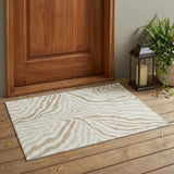 3' X 5' Ivory And Beige Zebra Print Washable Indoor Outdoor Area Rug
