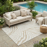 5' X 8' Ivory And Beige Zebra Print Washable Indoor Outdoor Area Rug