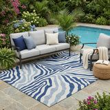5' X 8' Navy Blue And Ivory Zebra Print Washable Indoor Outdoor Area Rug