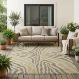 5' X 8' Walnut And Gold Zebra Print Washable Indoor Outdoor Area Rug