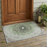 3' X 5' Green And Olive Green Geometric Washable Indoor Outdoor Area Rug