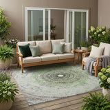 5' X 8' Green And Olive Green Geometric Washable Indoor Outdoor Area Rug