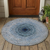 3' X 5' Denim Blue And Blue Geometric Washable Indoor Outdoor Area Rug