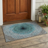 3' X 5' Teal Blue And Gray Geometric Washable Indoor Outdoor Area Rug