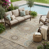5' X 8' Beige And Ivory Oriental Washable Indoor Outdoor Area Rug