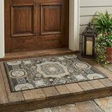 3' X 5' Black And Ivory Oriental Washable Indoor Outdoor Area Rug
