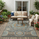 5' X 8' Chocolate And Beige Oriental Washable Indoor Outdoor Area Rug
